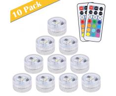【Neue Version】 10pcs Mini Unterwasser LED Licht, ALED LIGHT 13 Farben RGB Mehrfarbige Mini LED Kerzenlicht Bad Wasserdichte Teelichter mit 2 Fernbedienung für Teich,Vase,Badewanne,Aquarium,Dekoration