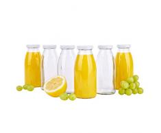 MamboCat 6er Set Saftflaschen 250 ml + Twist-Off Deckel TO43 weiß I bauchige Glasform I Glasflasche zum Befüllen I Karaffe I Milchflasche I Deko-Vase I Trinkflasche I Schüttdosen