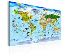 murando - Bilder Weltkarte für Kinder 90x60 cm Vlies Leinwandbild 1 TLG Kunstdruck modern Wandbilder XXL Wanddekoration Design Wand Bild - Weltkarte blau Tiere e-A-0101-b-a