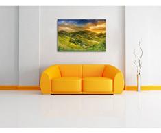 eine Berg Farm in Asien Kunst Buntstift Effekt, Format: 60x40 auf Leinwand, XXL riesige Bilder fertig gerahmt mit Keilrahmen, Kunstdruck auf Wandbild mit Rahmen, günstiger als Gemälde oder Ölbild, kein Poster oder Plakat