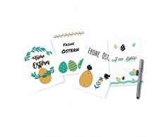 8 Osterkarten mit Briefumschlägen | Postkarten Format A6 | Ostereier | Osterhase | Grußkarten als Postkartenset zu Ostern