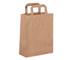 Dila GmbH 50 Papiertragetaschen in Braun | Papiertaschen Henkeltaschen Tragetaschen Tüten Papiertüten recycelbar (22 x 11 x 28 cm)