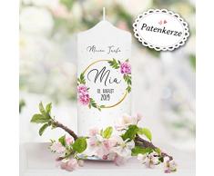 Wandtattoo Loft Taufkerze Blumenkranz Blütenkranz - Kerze zur Taufe, Geburt oder Kommunion – weiß 25 x 7 cm mit Name, Datum, ggf. Taufspruch / / Taufkerze 25 x 7 cm (mit eigenem Taufspruch)