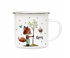 ilka parey wandtattoo-welt Emaillebecher Becher Tasse Camping Fuchs mit Biene & Wunschname Name Kaffeetasse Geschenk eb362