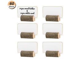20 Stück Tischkartenhalter Fotohalter Holz Kartenhalter Hochzeit Platzkartenhalter Memohalter Sitzkartenhalter Tischnummernhalter mit 40 pcs White Paper Karten Set für Party Restaurants Bankette