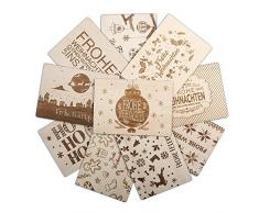 Weihnachtskarten 10 Stück Set aus Holz unterschiedliche Motive DIN A6 148x105mm Holzkarten - Frohe Weihnachten