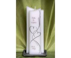 edle Hochzeitskerze mit Steinen - in Sonderform -Silber- ; inkl. Beschriftung ! I-13