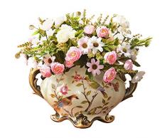 Keramikvase QIQIDEDIAN Retro binaural kreative Wohnzimmer blumenschmuck Blume Ordner (Color : Ceramic, Size : Beige)