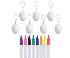 Osterkugeln 50 Stück, Plastik Ostern hängende Plastikkugeln mit Seil DIY Ostern Plastikbälle 8 Stück Farbstifte DIY Dekorationen für Babys