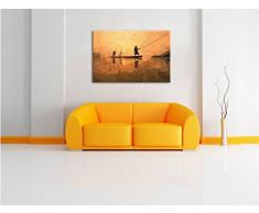 Fisher beim Angeln im Mekong-Fluss in Thailand Kunst Pinsel Effekt, Format: 100x70 auf Leinwand, XXL riesige Bilder fertig gerahmt mit Keilrahmen, Kunstdruck auf Wandbild mit Rahmen, günstiger als Gemälde oder Ölbild, kein Poster oder Plakat