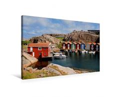 CALVENDO Premium Textil-Leinwand 75 cm x 50 cm quer, Smögen, Schweden | Wandbild, Bild auf Keilrahmen, Fertigbild auf echter Leinwand, Leinwanddruck: Bootshäuser in Smögen Natur Natur