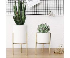 Puak523 Blumentopfständer für den Garten, aus Eisen, mit Keramikvase, Dekoration für Garten und Terrasse, Gold L, Large