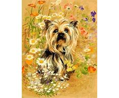 DKIPN Malen nach Zahlen Digital Painting Yorkshire Terrier und Blume Öl Tier Bilder Leinwand Gemälde für Wandkunst Dekor 40×50cm (Ohne Rahmen)