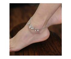 WeiCYN Fußkettchen, Legierung, 18 kt vergoldet, Retro-Stil, Kristallglocke, für Damen und Mädchen, modisches Accessoire, verstellbares Exquisite Zubehör Zeigt den perfekten Körper, Silber, 19+6.5cm