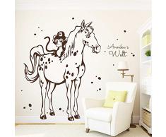 Wandtattoo Wandbild Wandaufkleber Pferd Schimmel mit kleinem Affen mit Wunschnamen M1984 von ilka parey wandtattoo-welt ausgewählte Farbe: *schwarz* ausgewählte Größe: *L - 64cm breit x 80cm hoch*