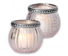 Charcasa Glas-Windlicht Teelichthalter in Rosé 2er-Set mit Streifen-, Rautenmuster