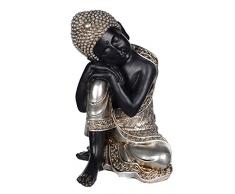 Willken Arts Buddha SY 7021 Silber, für Innen und Außen, Buddha Figur 37 cm hoch, Buddha Statue groß, Büste, Gartendekoration, Wetterfest (Nicht frostsicher) aus sehr aufwendig per Hand bemalt