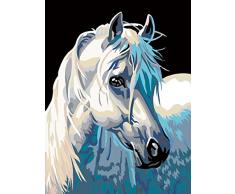 CUFUN Art - Malen nach Zahlen Kit DIY Vorgedruckte Leinwand Ölgemälde Geschenke für Kinder Erwachsene Wanddekor ohne Rahmen 40x50cm (Weißes Pferd)