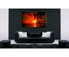 Palme bei Sonnenuntergang Bild 100x70cm / Leinwandbild fertig auf Keilrahmen / Leinwandbilder, Wandbilder, Poster, Pop Art Gemälde, Kunst - Deko Bilder