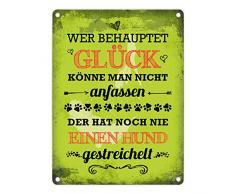Metallschild mit Spruch: Hund streicheln ist Glück