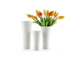 ComSaf 20cm Porzellan Blumenvasen Hoch, Tischvasen mit Ratten-Muster, Weiß 3er-Set