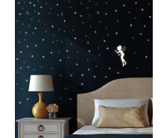 Wandtattoo Loft Wandsticker Fluoreszierende Elfe Fee mit Leuchtsternen und Leuchtpunkten aus nachtleuchtender selbstklebender Folie (leuchtend im Dunkeln) für einen tollen Sternenhimmel in Kinderzimmer oder Schlafzimmer