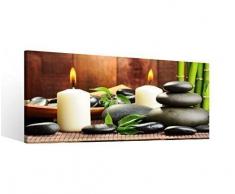 Leinwand 1 Tlg Wellness Steine Bilder Feng Shui Kerze Wandbild aufgespannt 9B779Holz - fertig gerahmt - direkt vom Hersteller, 1 Tlg BxH:80x40cm