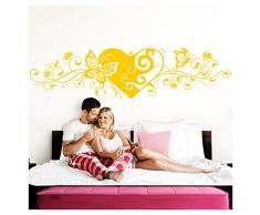 Grandora Wandtattoo Blumenranke Herz selbstklebend I gelb 190 x 48 cm I Schlafzimmer Liebe Love Schmetterlinge Wandtatoo Wandaufkleber Wandsticker W642