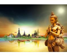 wandmotiv24 Fototapete Thailand Urlaub Reisen S 200 x 140cm - 4 Teile Fototapeten, Wandbild, Motivtapeten, Vlies-Tapeten Asien, Statue, Gold M0777
