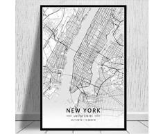 nobrand New York Manchester Mekka Weltstadt Reise Karte Ölgemälde Poster Leinwand Wandkunst Bilder Dekoration 50 * 70 cm Kein Rahmen