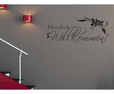 Graz Design Wandtattoo Diele Eingang Flur Spruch Herzlich Willkommen – Blumen (115x50cm//042 flieder)