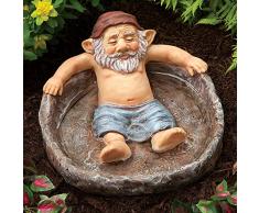 Bits and Pieces - Gartenzwerg beim Baden - Entspannter Zwerg in seinem Bad - Gartendeko - Skulptur und Vogeltränke - Kunstharz