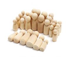 Anladia 30 x Holzkegel Figuren Holzfiguren Unvollendete Spielfiguren DIY Figuren Männchen Mädchen Familie Figurenkegel