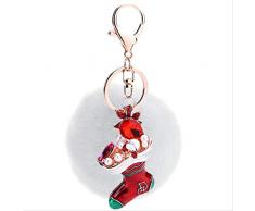 Plüsch Damen Schlüsselbund Pelz Ball Weihnachtsstiefel Socken Weihnachten Schlüsselbund Kreativ Weiß