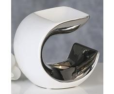 Casablanca 36926 Aromabrenner - Duftlampe Curve - Keramik weiß/Silber 14 x 13,5 x 10,5 cm