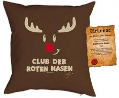 Kissen mit Füllung - Weihnachtsmotiv: Club der roten Nasen - Set mit Urkunde - By Gali - Farbe: braun - Geschenk - Weihnachten