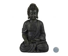 Relaxdays Buddha Figur sitzend 18cm, Dekofigur für Wohnzimmer und Bad, feuchtigkeitsresistent, Kunststein, dunkelgrau