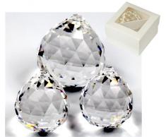 Rieser® premium-kristall Kugel Set 2x 30mm + 1x 40mm in Geschenkbox - Kristall Glas klar 30%PbO - Feng Shui - Regenbogenkristall - Sonnenkristall
