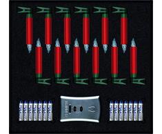 LUMIX Premium Mini, kabellose LED-Mini-Christbaumkerzen, Basis-Set mit 12 Kerzen und IR-Fernbedienung, Flackermodus, Rot, Art. 75446