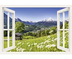 Artland Poster oder Leinwand-Bild fertig aufgespannt auf Keilrahmen mit Motiv JFL Photography Fensterblick - Malerische Landschaft in den Bayerischen Alpen, Deutschland Landschaften Berge Foto Grün