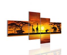 Bilder Afrika Sonnenuntergang Wandbild 200 x 100 cm Vlies - Leinwand Bild XXL Format Wandbilder Wohnzimmer Wohnung Deko Kunstdrucke Orang 4 Teilig - MADE IN GERMANY - Fertig zum Aufhängen 000241a