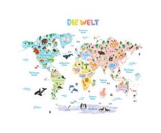 DECOWALL DLT-1615DE Weltkarte Tierweltkarte Tiere Wandtattoo Wandsticker Wandaufkleber Wanddeko für Wohnzimmer Schlafzimmer Kinderzimmer (Extra Groß) (Deutsche Ver.)