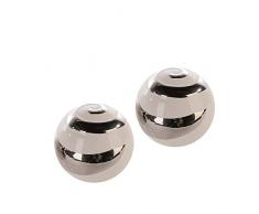 Lifestyle & More Moderne Deko Kugeln aus Keramik 2 Stück weiß/Silber Durchmesser 6,5 cm