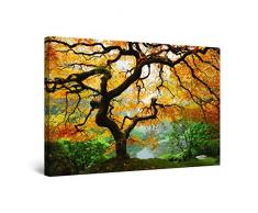 Startonight Bilder Ahorn im Herbst, Leinwandbilder Moderne Kunst, Natur Wanddeko Kunstdrucke, Wandbilder XXL 80 x 120 cm, Tag Nacht Bild