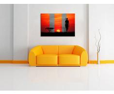 roter Sonnenuntergang in Afrika schwarz/weiß Format: 120x80 auf Leinwand, XXL riesige Bilder fertig gerahmt mit Keilrahmen, Kunstdruck auf Wandbild mit Rahmen, günstiger als Gemälde oder Ölbild, kein Poster oder Plakat