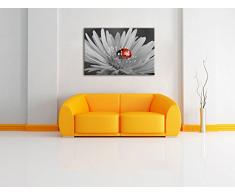rot leuchtender Marienkäfer auf Blüte schwarz/weiß Format: 100x70 auf Leinwand, XXL riesige Bilder fertig gerahmt mit Keilrahmen, Kunstdruck auf Wandbild mit Rahmen, günstiger als Gemälde oder Ölbild, kein Poster oder Plakat