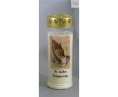 Grablicht-Kerze 20/7 cm - Hände - 3718 - ... Erinnerung - 7 Tage Brenndauer – (Ewiglicht-Ölkerze) - Grabkerze mit Motiv und Spruch - Trauerkerze mit Foto und Spruch