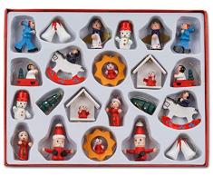 Brubaker 22-TLG. Set Weihnachtsbaumschmuck aus Holz, bis zu 4 cm große Figuren, handbemalt