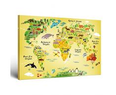 ge Bildet Hochwertiges Leinwandbild - Weltkarte für Kinder - Bild für kinderzimmer - 100 x 70 cm Einteilig | Wanddeko Wandbild Wandbilder Wohnzimmer deko Bild |
