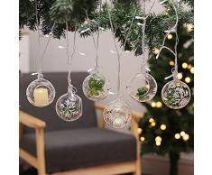 Warmiehomy 6 x Weihnachtsbaum Kugeln hängende Glaskugeln mit weißer Schneeflocke Teelichthalter Pflanzenbehälter 8cm